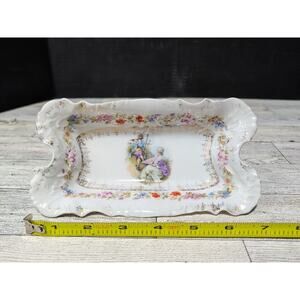 Antique Carl Tielsch CT Altwasser Silesia Germany 7" Hand Painted Butter Dish